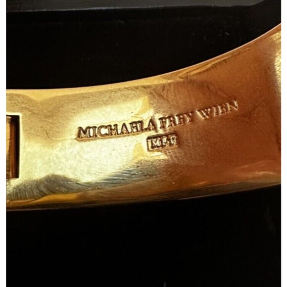 RARE Vintage Michaela Frey Wien Enamel Bracelet – Egyptian Scarab Design 24K GP - Picture 3 of 5